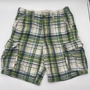 Abercrombie & Fitch Shorts Adult 34 Green Plaid Cargo Pockets Distressed Mens